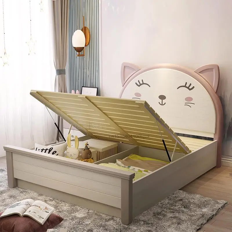 Solid Wood Children's Bed For Girl Bedroom Princess Single Bed 1.2m 1.5m Pink Modern Simple High-end Kid's Furniture Household