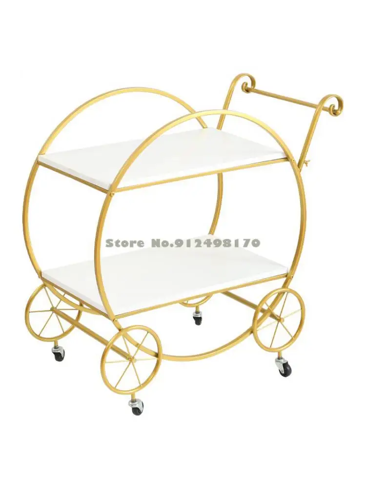 Nordic double-layer storage trolley flower rack shelf commercial wine dessert cart tea water cart restaurant mobile dining