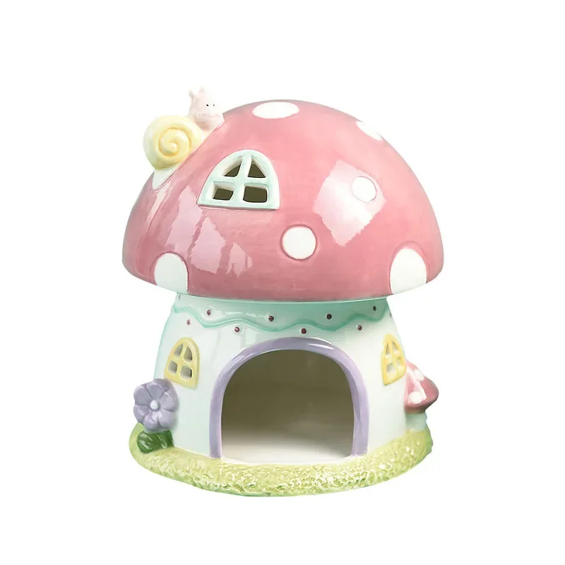 Ceramic Nest for Home Decoration, Cute Cartoon Mushroom, Ceramic House, Hamster Nest, Pet Nest, Bird Creative Ornaments