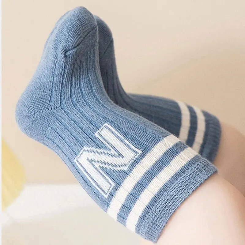 Cotton Socks Baby Socks Knitted Socks 3 Pairs Baby Letter Socks Knit Soft Cotton Sock Kids Long Knee High Socks Infant Toddler Baby Boys Girls Cute Stripe