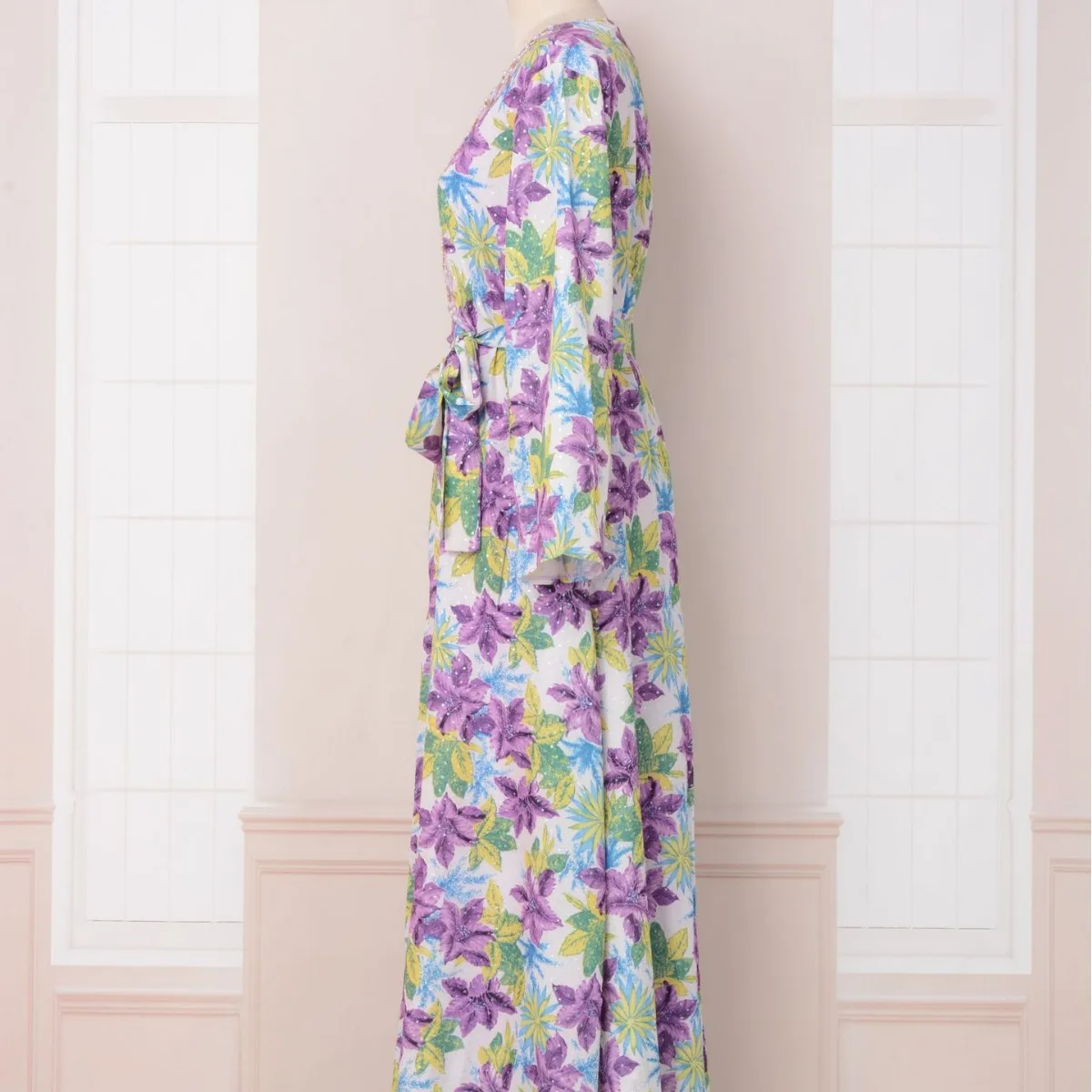 Abaya For Women Muslim Dubai Saudi Abaya Light Luxury Printed Beaded Robe Dress Ramadan Gurban O-neck Abaya Elegant Women