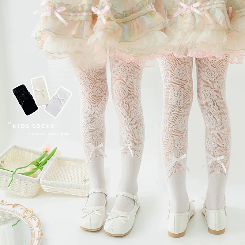 Lace Fashion Floral Ballet Girls Tights Sweet Princess Bow Kids Pantyhose Summer Thin Breathable Children Legging Stocking Sock