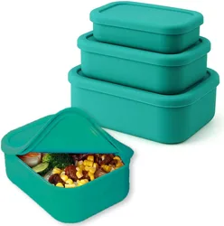 Silicone Airtight Food Storage and Bento Lunch Box Containers with Lids - Microwave, Dishwasher, and Freezer Safe - 1300ML (Green)