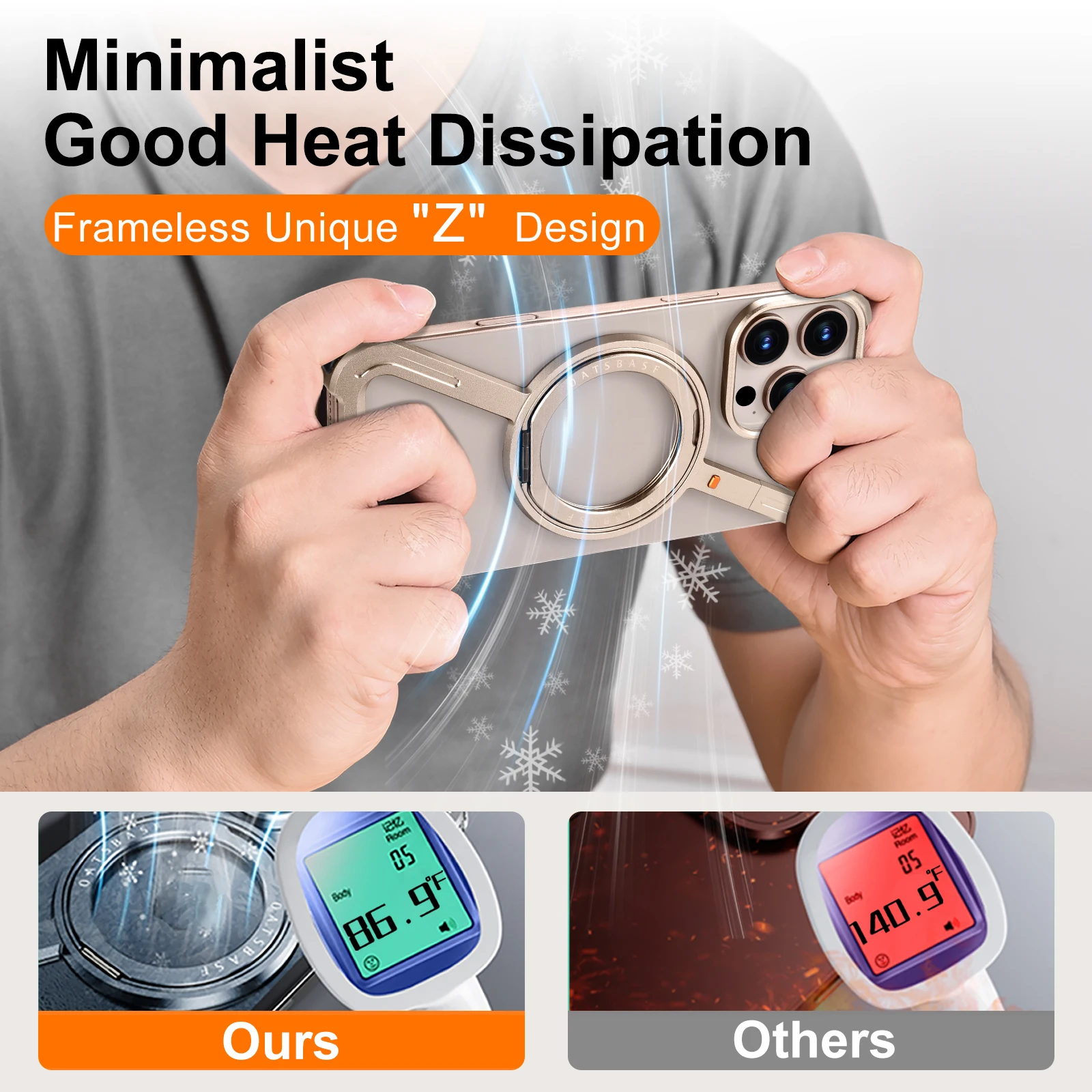 Eary Z Case for iPhone 16 15 14 13 Pro Max Phone Case with Magsafe 360°Rotatable Magnetic Kickstand Metal Desert Titanium Cover