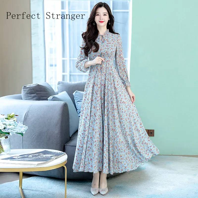 

2024 Spring Autumn New Arrival Beach Boho Maxi Dress Vintage Bodycon Party Dresses Women Casual Floral Chiffon Long Vestidos