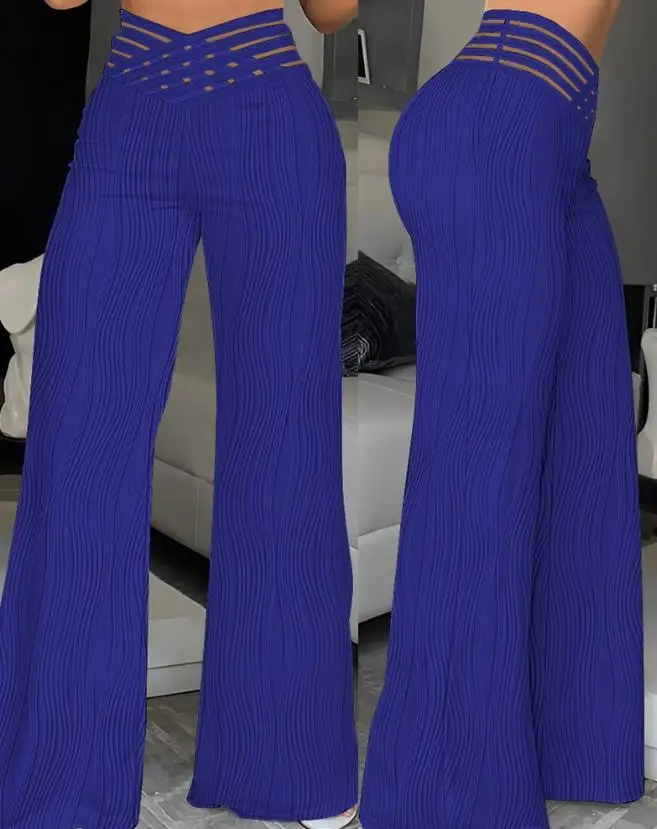 2024 Women's New Summer Pants Folding Waist Marble Long Texture Solid Color Open Front Pants