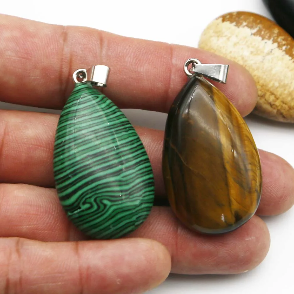 Natural Semi Precious Stone Crystal Agate Pendant Water Drop Necklace Mineral Healing Charms Diy Making Jewelry Accessories 6Pcs