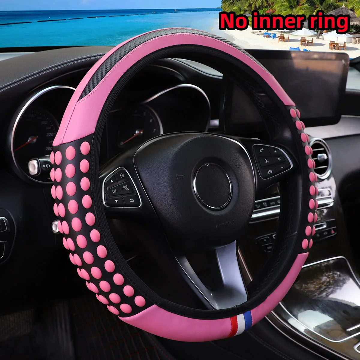 Steering Wheel Cover Automotive Carbon Silicone Massage Pellet Leather Steering Wheel Cover without Inner Ring Fits 14.5-15 Inches