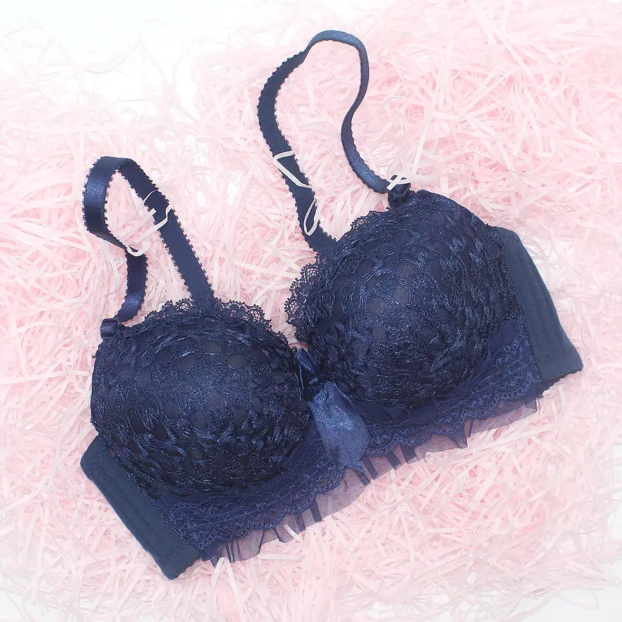 Set reggiseno francese coreano sexy nuovo pizzo raccogliere biancheria intima sottile 3/4 tazza push up regolabile taglia grande 70-85 AB ragazze bianche_voghion.com