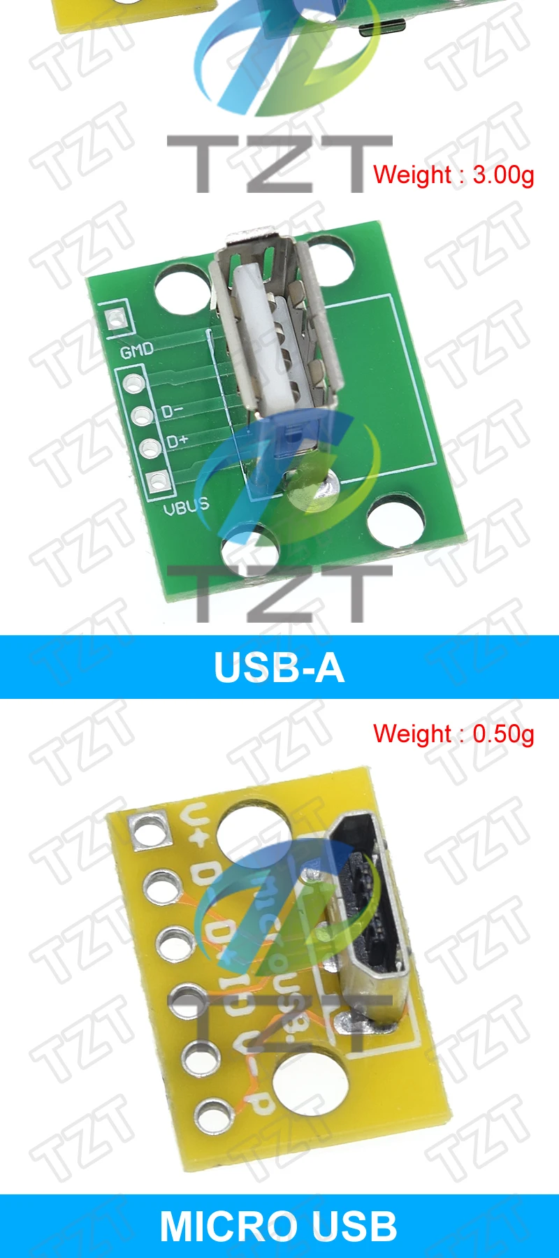 TZT 1/5/10PCS Vertikale USB Micro USB 2,0 Weibliche Kopf EINE Stecker 2,54mm PCB Konverter Adapter breakout Board 180 Grad Vertikale – Detail 5