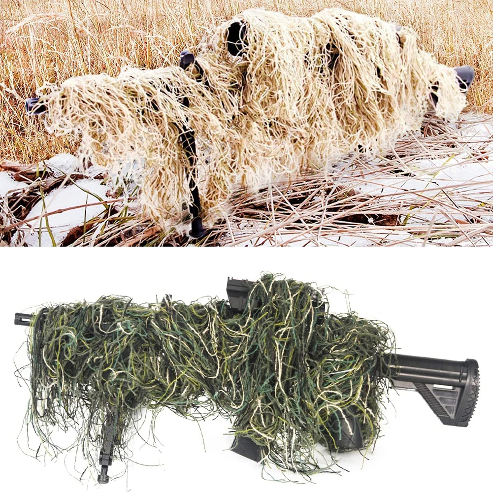 Ghillie Rifle Cover Wrap Synthetic Elastic Strap Camouflage Airsoft Hunting Blind Ropes 1.4M CS Gun Wraps hunting accessories