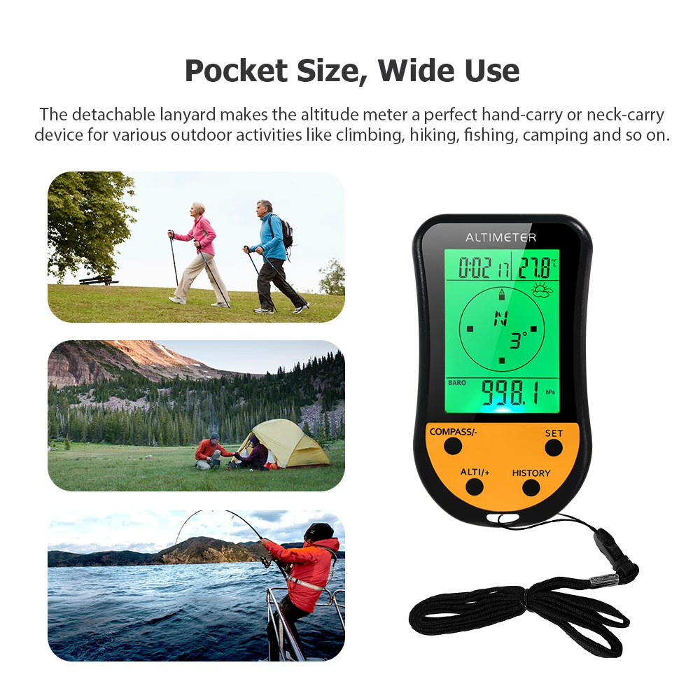 8 in 1 Electronic Digital Altimeter LCD Backlight Mini Altimeter Barometer Compass Thermometer Weather Forecast Clock Calendar digital altimeter