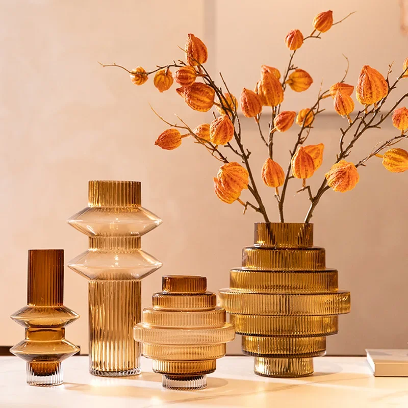 Vaso In Vetro Trasparente Color Ambra – 22 Cm – Moderno Per Fiori Singoli – Decorazione Casa E Ufficio