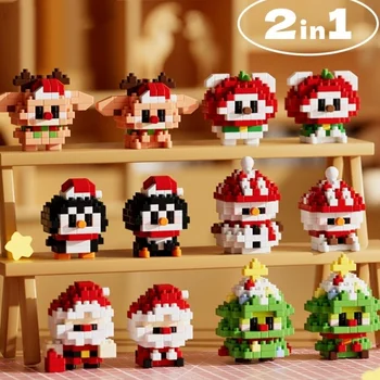 DIY Cute Christmas Tree Elk Deer Santa Claus Apple penguin Xmas Eve Tree MINI Snow Man Building Blocks Kit Bricks Sets Toy Gift