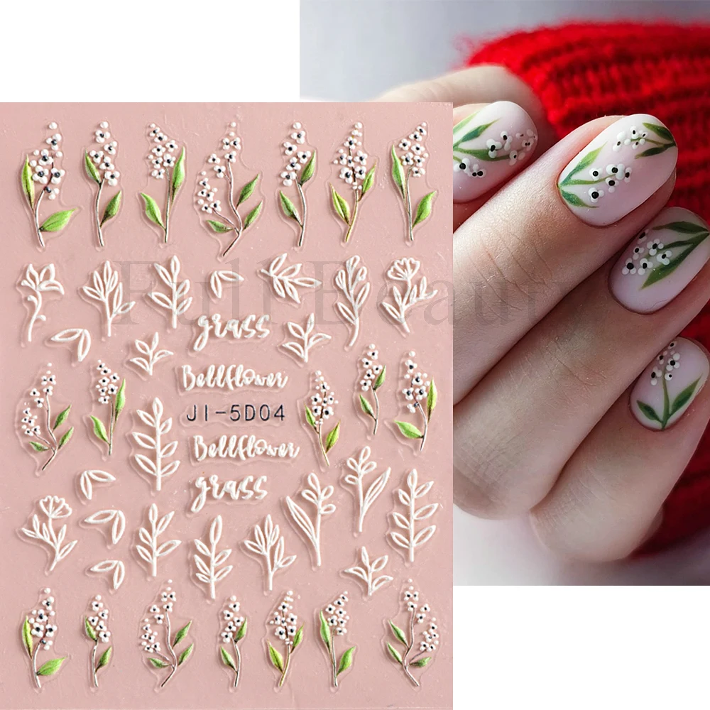 5D Nail Stickers Flowers Geometric Lines Decor Acrylic Embossed Sliders Gold Frame Nail Decals Cherry Blossom Manicure GLJI-5D05 images - 6