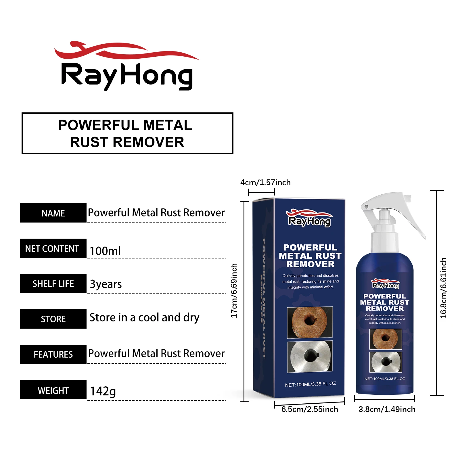 New Powerful Metal Rust Removal, Powerful Metal Rust Remover, Car Remover Spray Surface Paint Car Cleaning