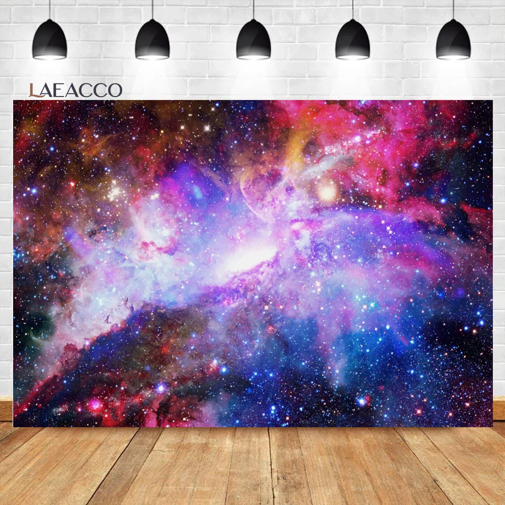 Laeacco Baby Birthday Photozone Universe Space Planets Glitters Earth Little Astronaut Newborn Backdrops Photography Backgrounds
