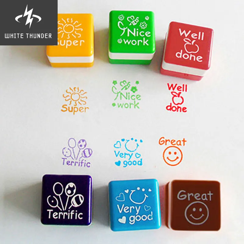 

6Pcs Teachers Self Inking Reward Stamper Stamps Praise Motivation Sticker School Stationery Office Supplies