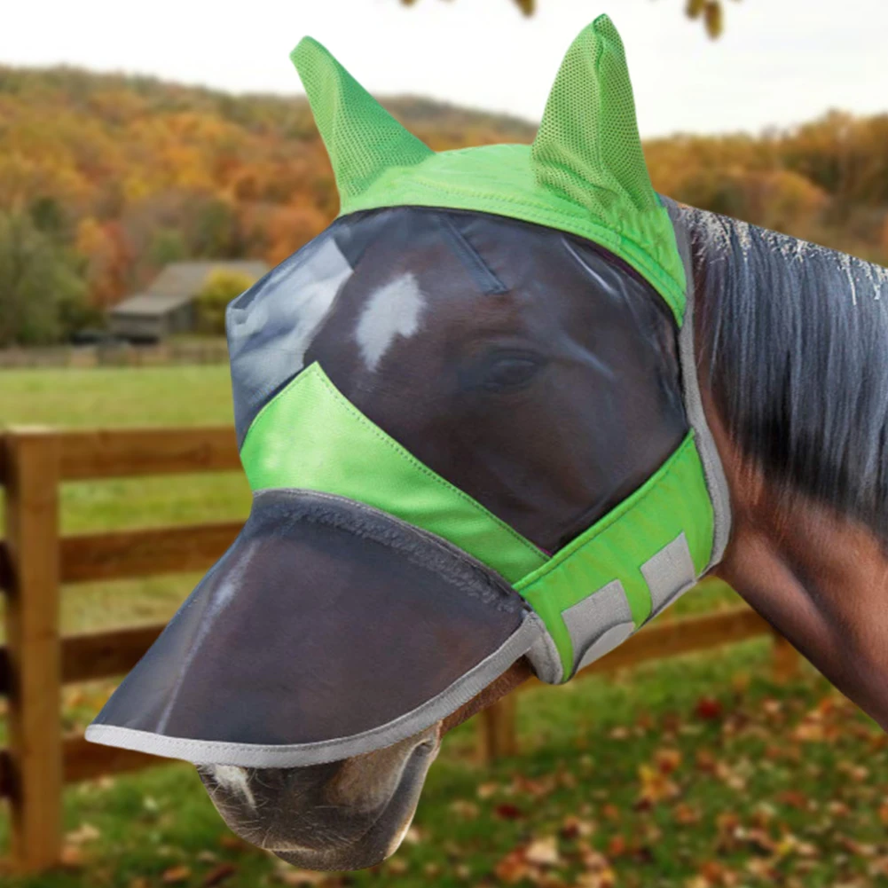Horse mask Anti-Mosquito Horse Full Face Protection Anti-Worms Mesh Mask with Nasal Cover Riding Equestrian Equipment