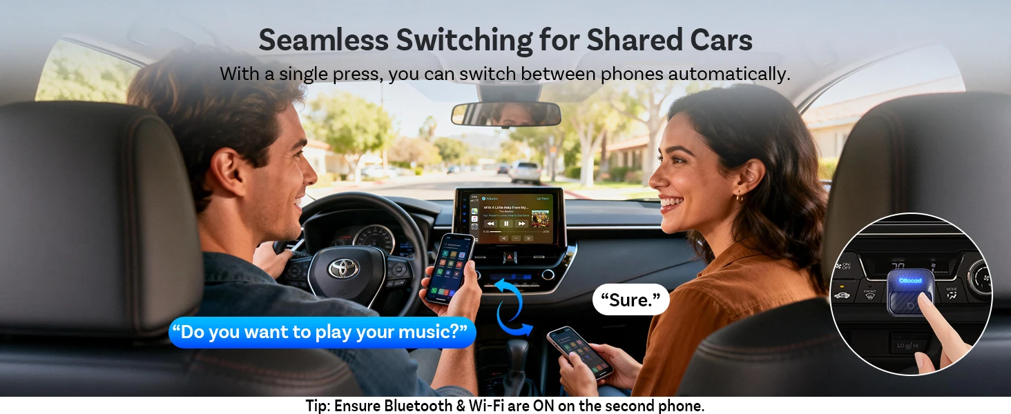 Ottocast Mini Core Kabelloser CarPlay & Android Auto Adapter 2-in-1 Schnellverbindungs-Dongle Plug & Play USB Auto-Reconnect WiFi 6 BT5.4 – Detail 5