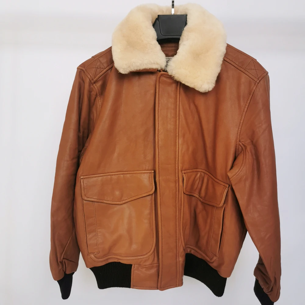 100% Sheepskin Soft Men Leather Jacket Quilted Flight Jacket Men Skin Coat Collar Removable Early Winter M176