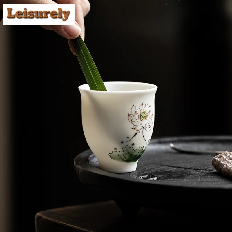 125ml Biscuit Firing Ice Jadeite Porcelain Hand Drawn Teacup Tea Bowl Tea Pair Tea-tasting Smelling Cup Chazhan Master Cups Tea