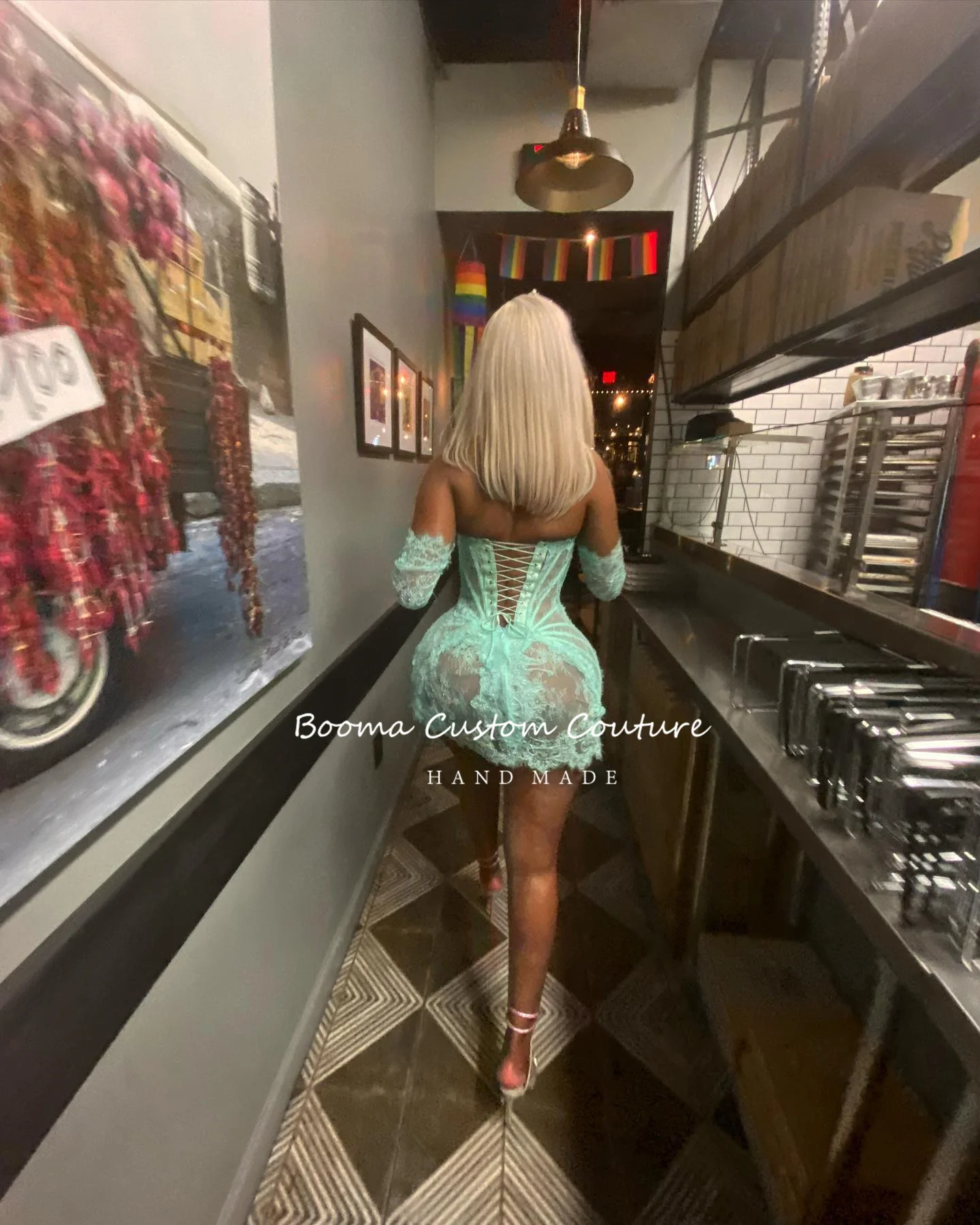 Booma Sexy Lace Mini Prom Dresses with Gloves See-through Strapless Boned Corset Above Knee Party Gown Night Clubbing Customized women prom dresses