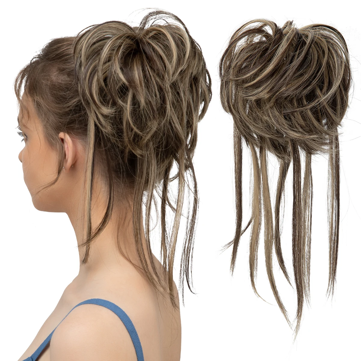 Synthetic Elastic Curly Messy Bun Hairpiece Scrunchie - Black, Blonde, Brown Natural Faux Hair Chignon Band Updo
