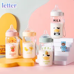 Botella de agua con dibujos animados para niños y adultos, vaso de vidrio de borosilicato alto, portátil, a prueba de fugas, para alimentación de bebés, novedad
