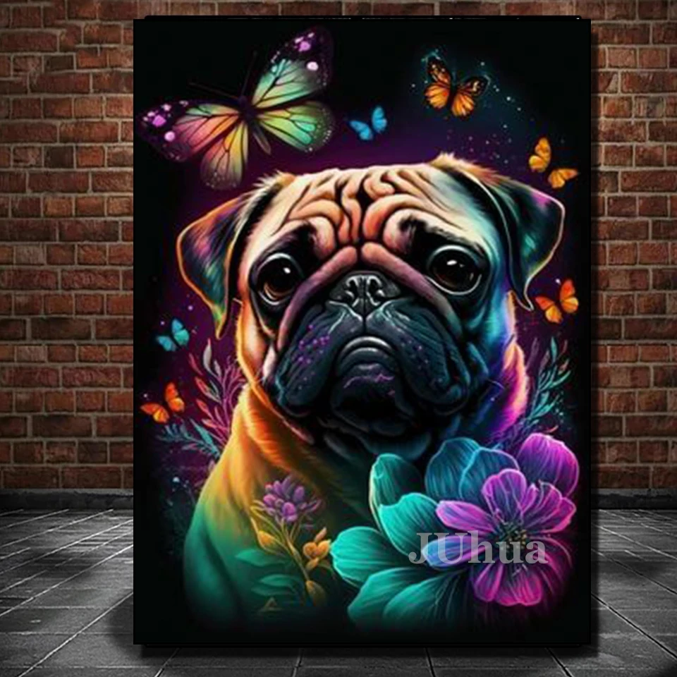 Diamond Painting Bulldog Francese Fai da Te 5D Strass Ricamo Kit Completo Arte Artigianato Regalo di Grandi Dimensioni Decorazione Mosaico Punto Croce Diamante Pieno,Trapano Tondo,40x50cm
