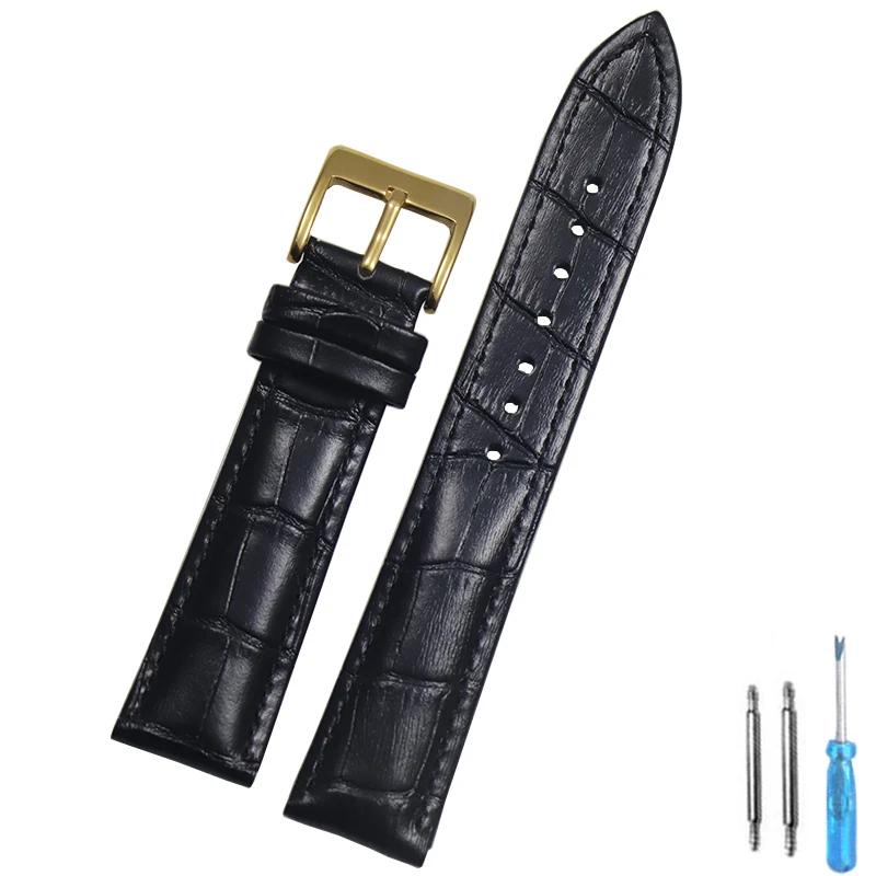 Elegant Calf Leather Watch Band - Unisex, Multiple Sizes, Classic Black & Brown