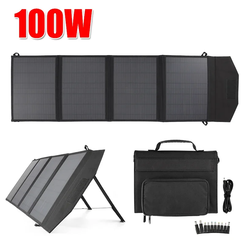 

100W Solar Panel Portable Solar Folding Bag Dual USB+DC Output Charger Device for Outdoor Camping Hiking Emergency Supply