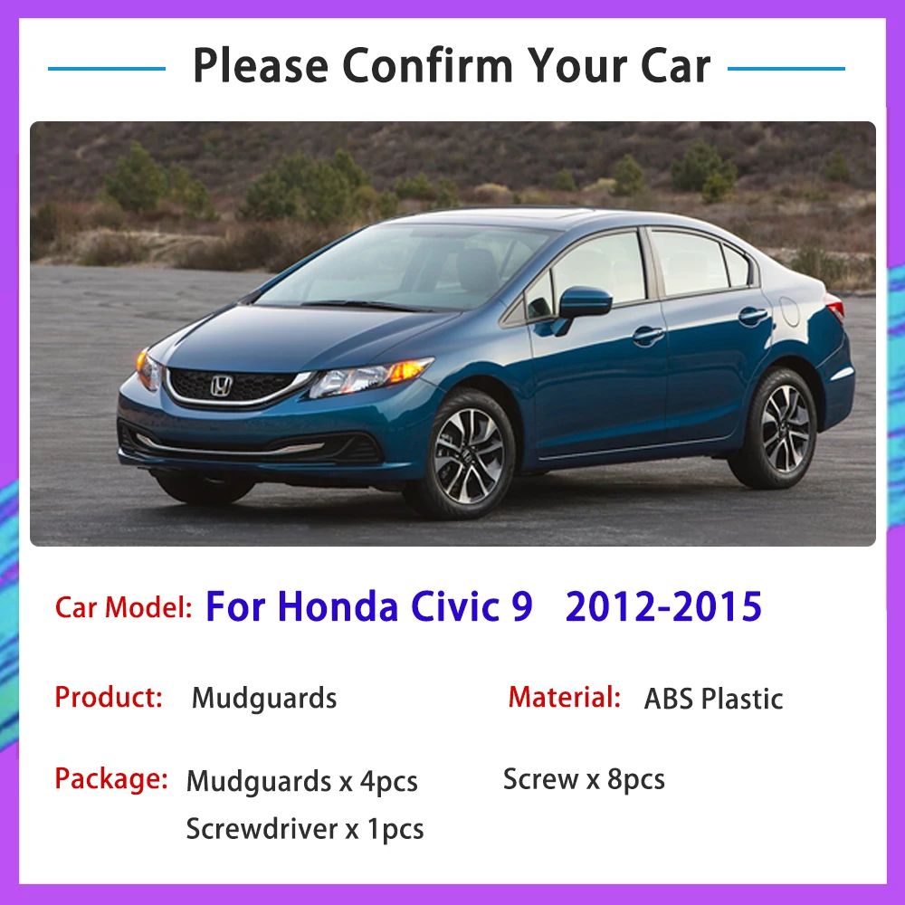 for Honda Civic 9 9th Gen FB Sedan 2012 2013 2014 2015 Car Fender Mudguard Mud Flaps Guard Splash Flap Car Accessories