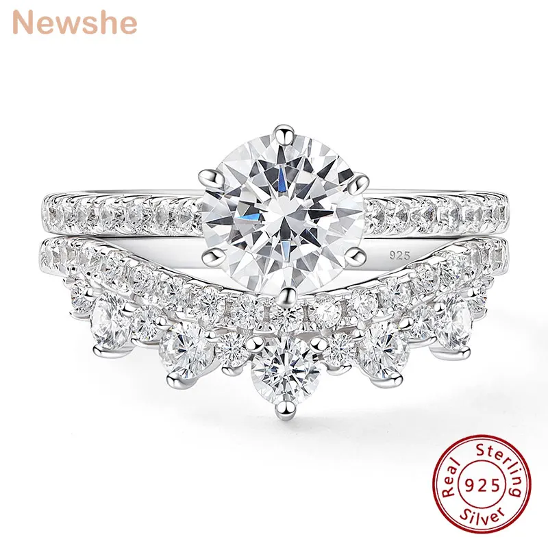 

Newshe 925 Sterling Silver 2CT Vintage Engagement Weddings Ring Set for Women 7mm Round 5A Cubic Zircon Bridal Ring Sets Jewelry