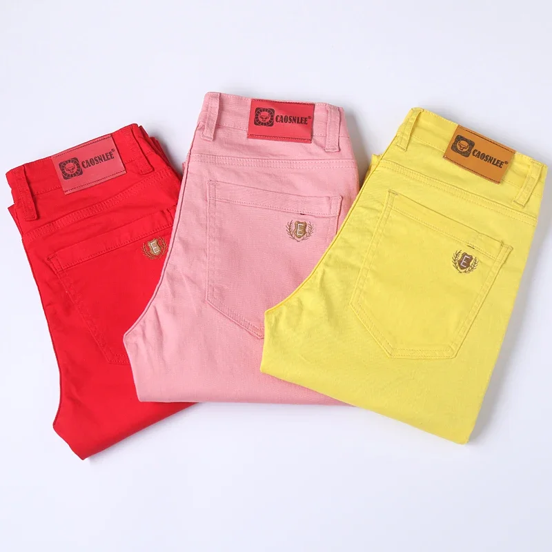 Men's Colorful Denim Stretch Stretch Jeans New Elastic Yellow Pink Red Slim Male Clothing Simple Business Denim Trousers 6