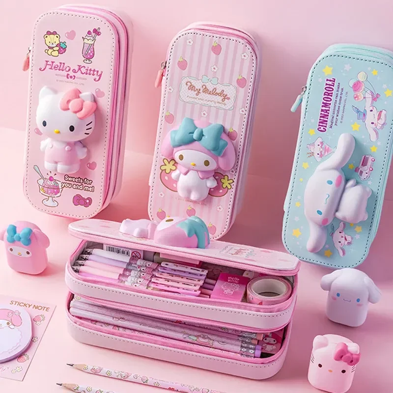 Sanrio Cinnamoroll astucci per matite di grande capacità Kuromi studenti sacchetti per penne multifunzione astuccio per matite materiale scolastico cancelleria