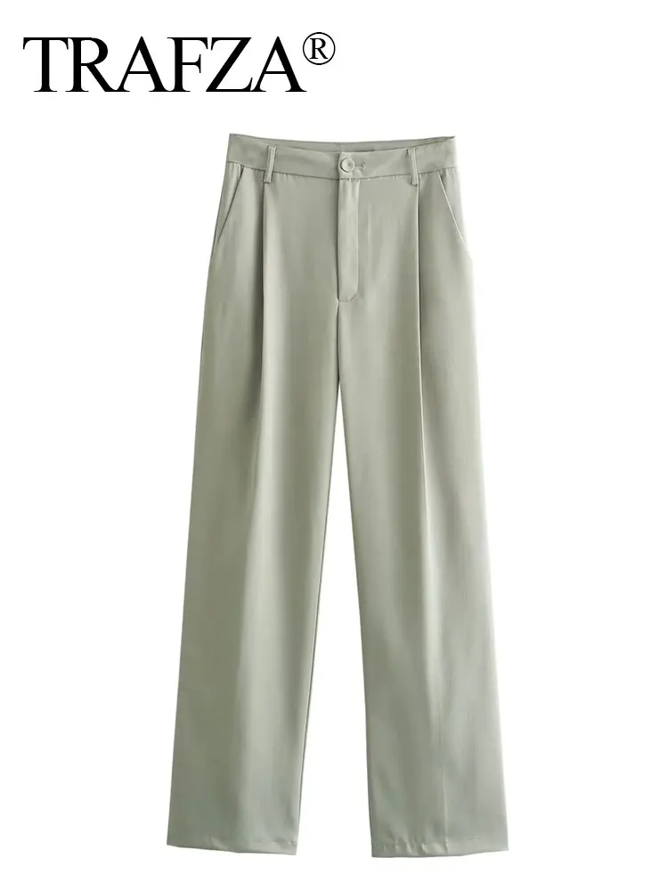 

Женские брюки с высокой талией TRAFZA, свободные длинные брюки, элегантные плиссированные Широкие штаны, весна 2024