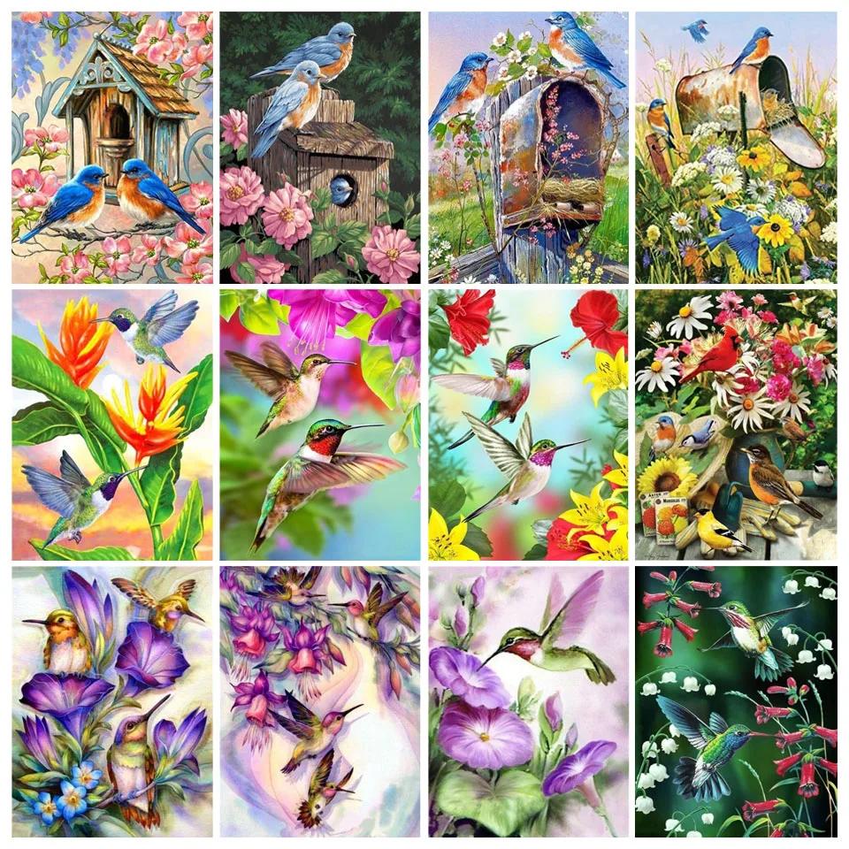 5D DIY Diamond Painting Kits Flowers and Birds Full Round With AB Drill  Embroidery Animals Rhinestone Mosaic Home Decoration 