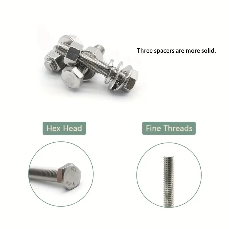 200 stainless steel nuts and bolts 1/4-20 X 1/2", 3/4", 1 ", 1-1/2", 2", 2-1/2", 3 ", stainless steel hexagon bolts and nuts,.