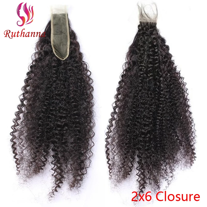 Afro Kinky Curly 2x6 Lace Closure Human Hair For Black Women Brazilian Remy Hair Afro Curly Transparent Lace Closure Daily