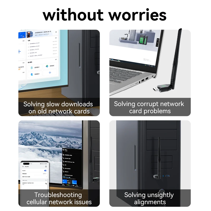 VegGieg USB WiFi 어댑터 150/300/650Mbps 듀얼 밴드 2.4G/5G(6dBi 안테나 포함) PC 및 노트북용 드라이버리스 네트워크 카드