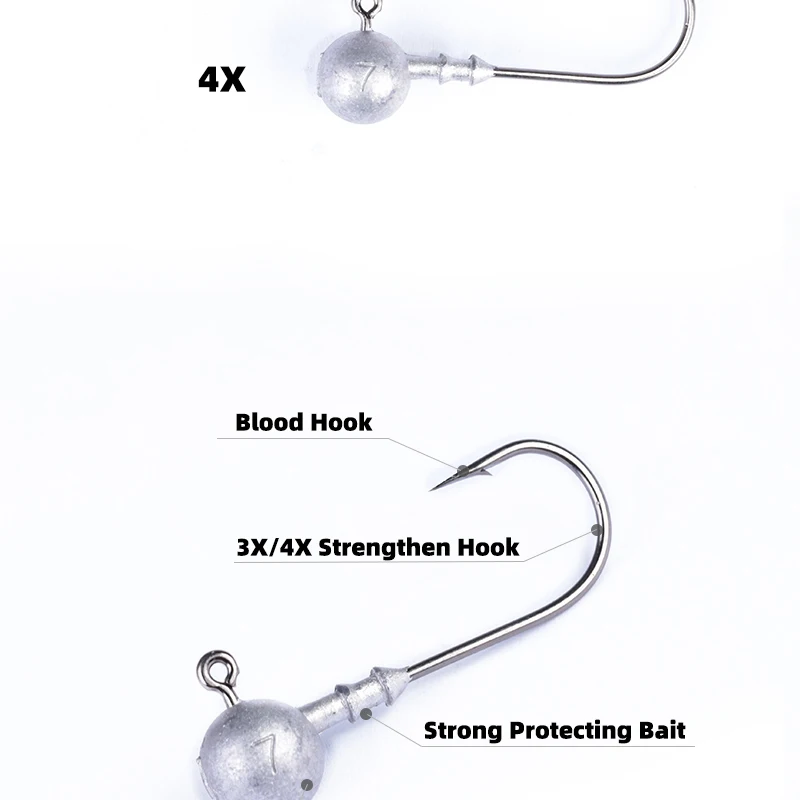 OUTKIT 10 Stück 3X/4X starker Jig-Kopfhaken, Druckguss, Angeln, Bluthaken, Kopf, Jig-Köder, harter Köder, weicher Wurm, Jighaken zum Angeln – Detail 4