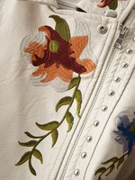 New Women's Retro Floral Print Embroidery Faux Leather Jacket 4