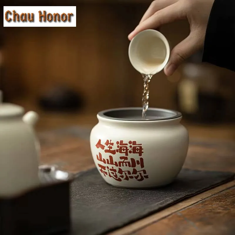 450ml Retro Grass Wood Ash Jianshui Traditional Tea Wash Writing-brush Washer Tea Garbage Can Chaxi Kung Fu Teaset Ornaments