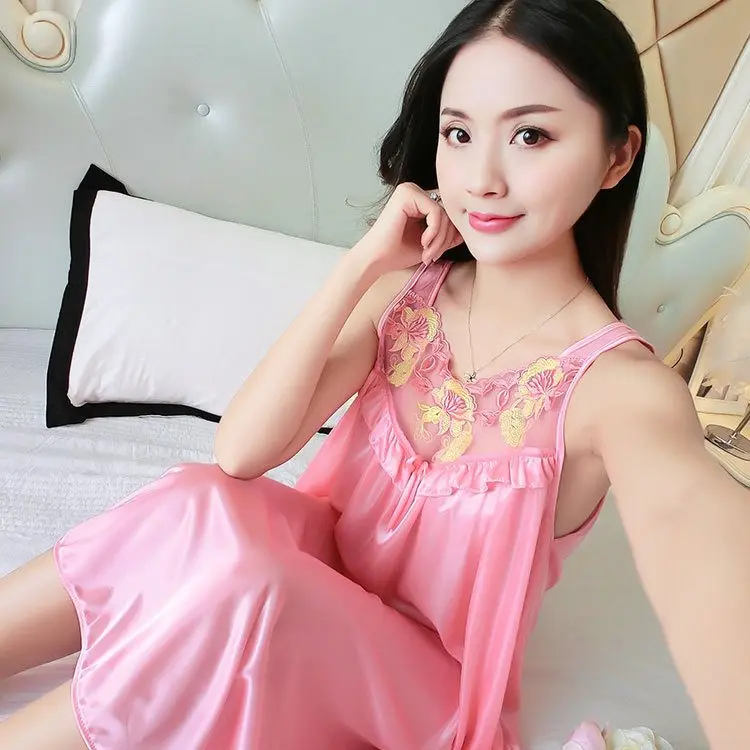 M-4XL Spliced Lace Crochet Satin Silk Robes Sleepwear Women Baby Doll Night Dress Winter Loose Sexy Casual Nightgown Loungewear
