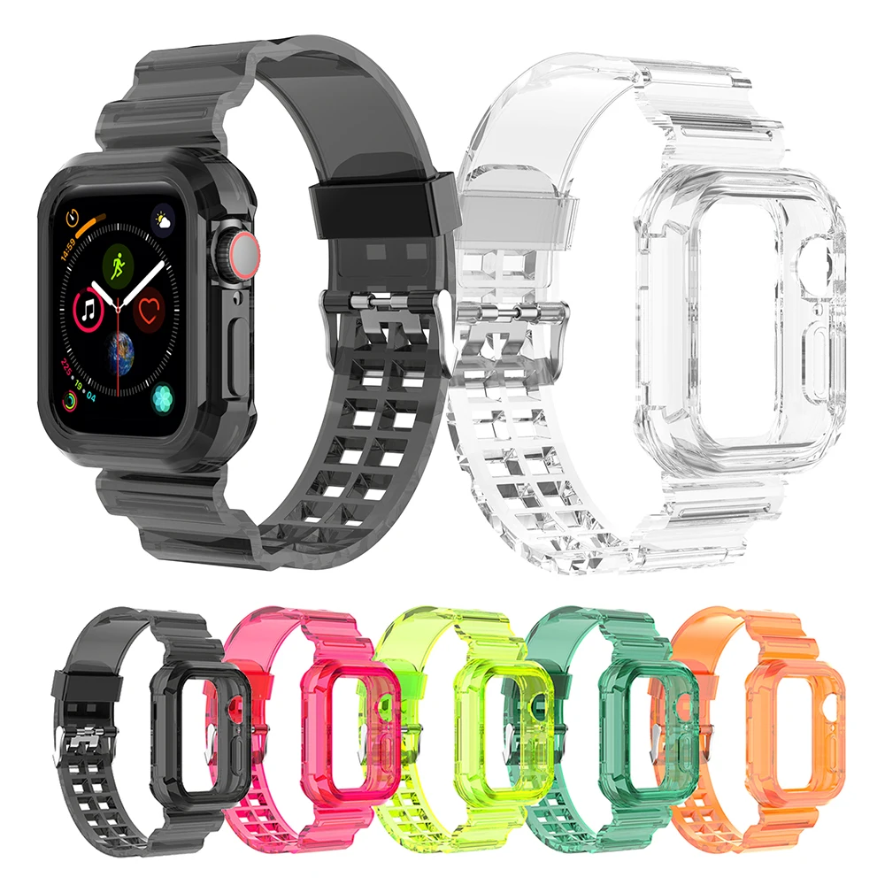 Bracelet transparent intégré et étui pour Apple Watch, bracelet en TPU transparent, iWatch 3, 2, 1, 7, 6, SE, 5, 4, 45mm, 44mm, 42mm, 41mm, 38mm, 40mm