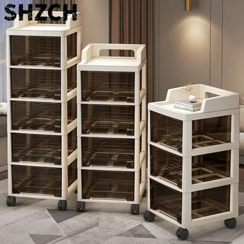 Armadio di Stoccaggio in Plastica a Più Ripiani, Organizzatore di Documenti Moderno e Minimalista per Ufficio, Comodino Mobile con Ripiani per Camera da Letto