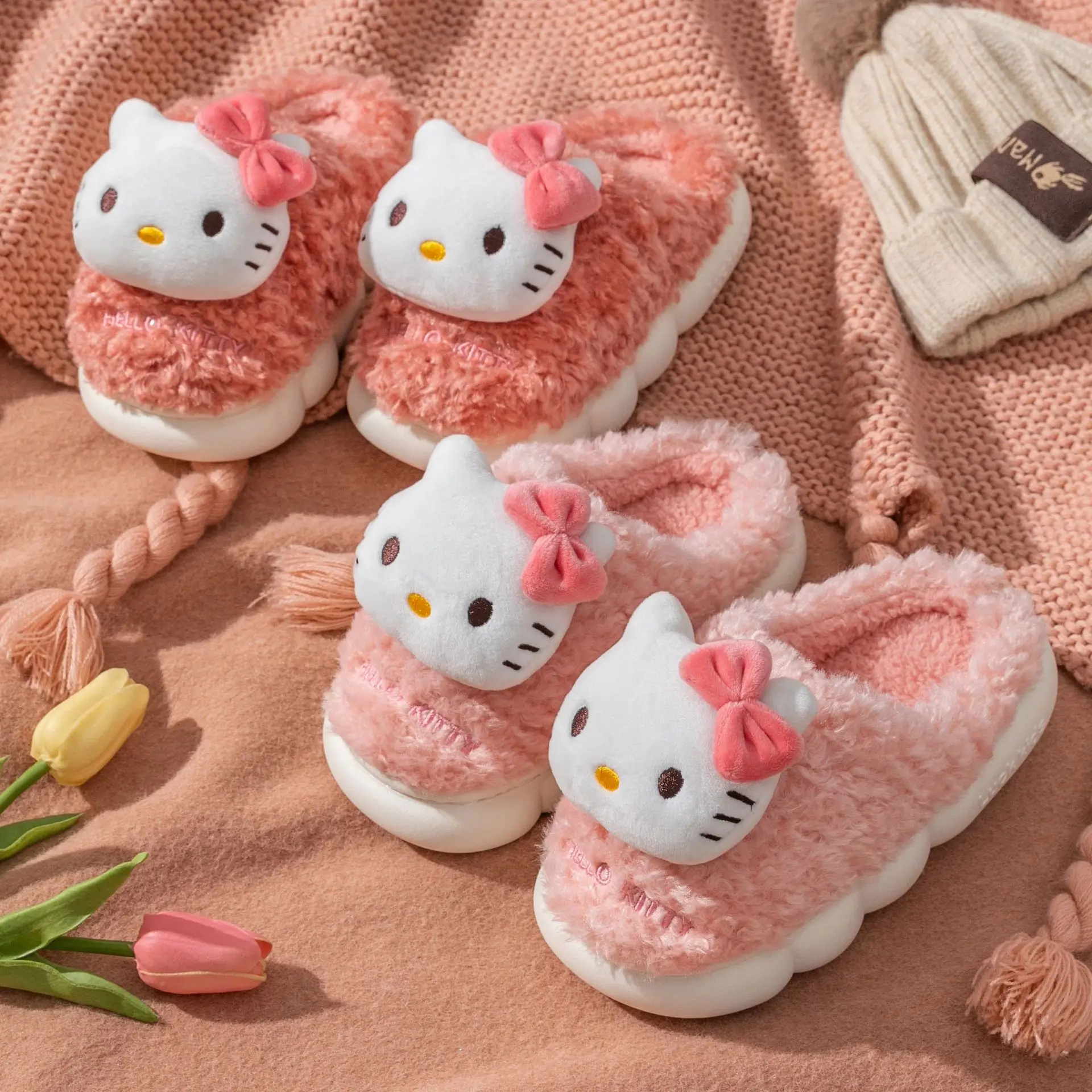 

New Hellokitty Mymelody Sanrio Kawaii Cotton Slippers Antiskid Warmth Cute Home Autumn and Winter Parenting Girl Maomao Slippers