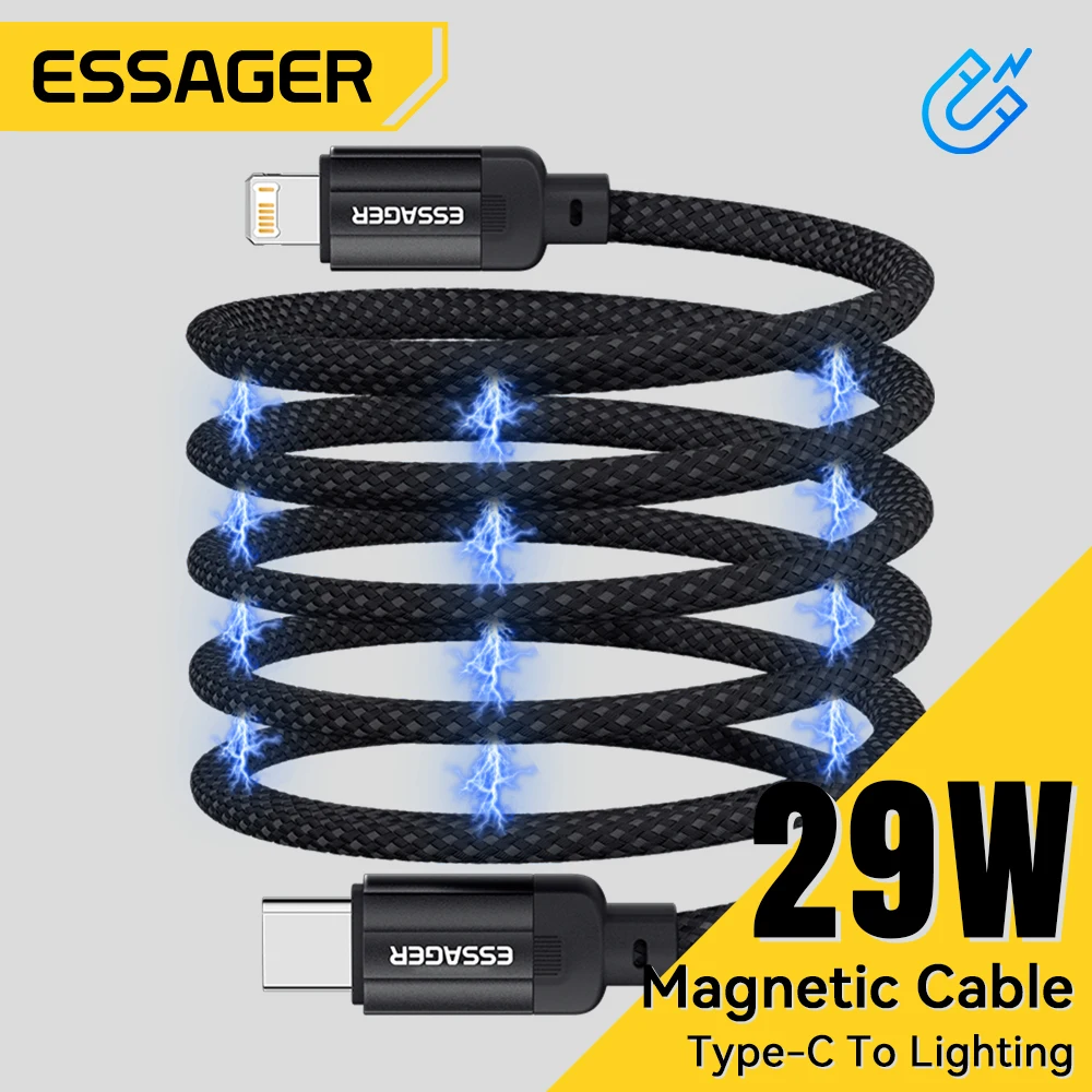 

Essager 29W Magnetic Cable USB C to Lightning 3A Fast Charging Tangle-Free Magnetic Charger Cord for Airpod iPhone 14 13 12 pro