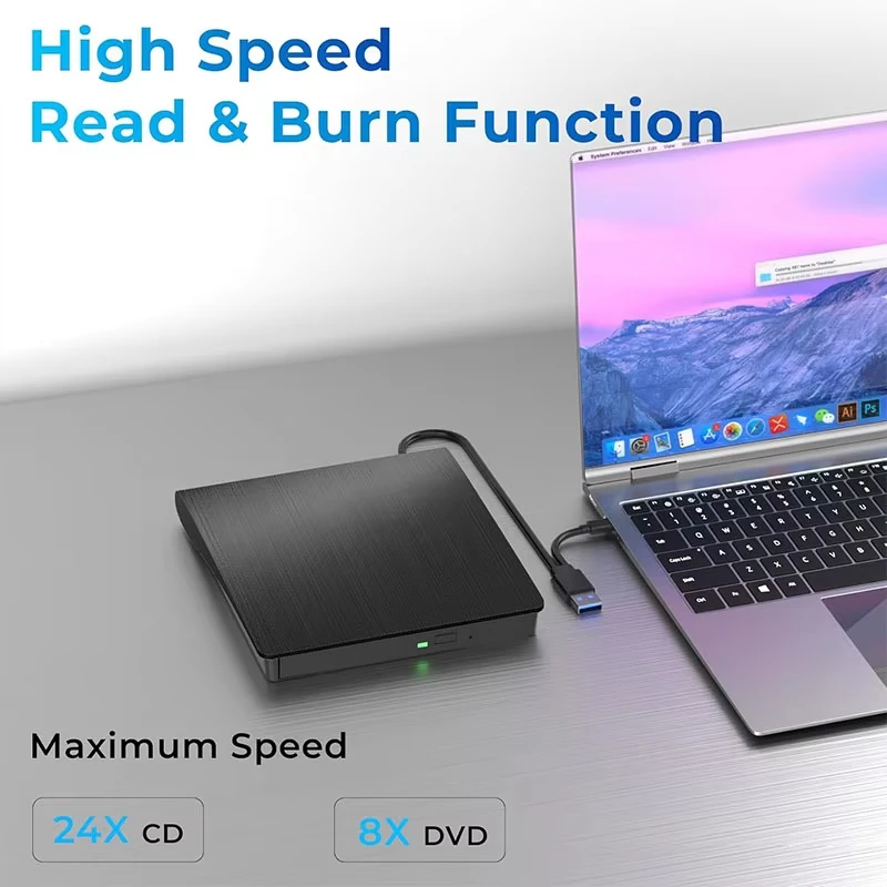 Slim USB 2.0 External CD/DVD Drive with Protective Design